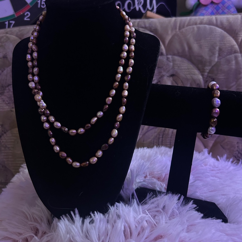 925 Silver Freshwater Pearl Necklace and Bracelet Set